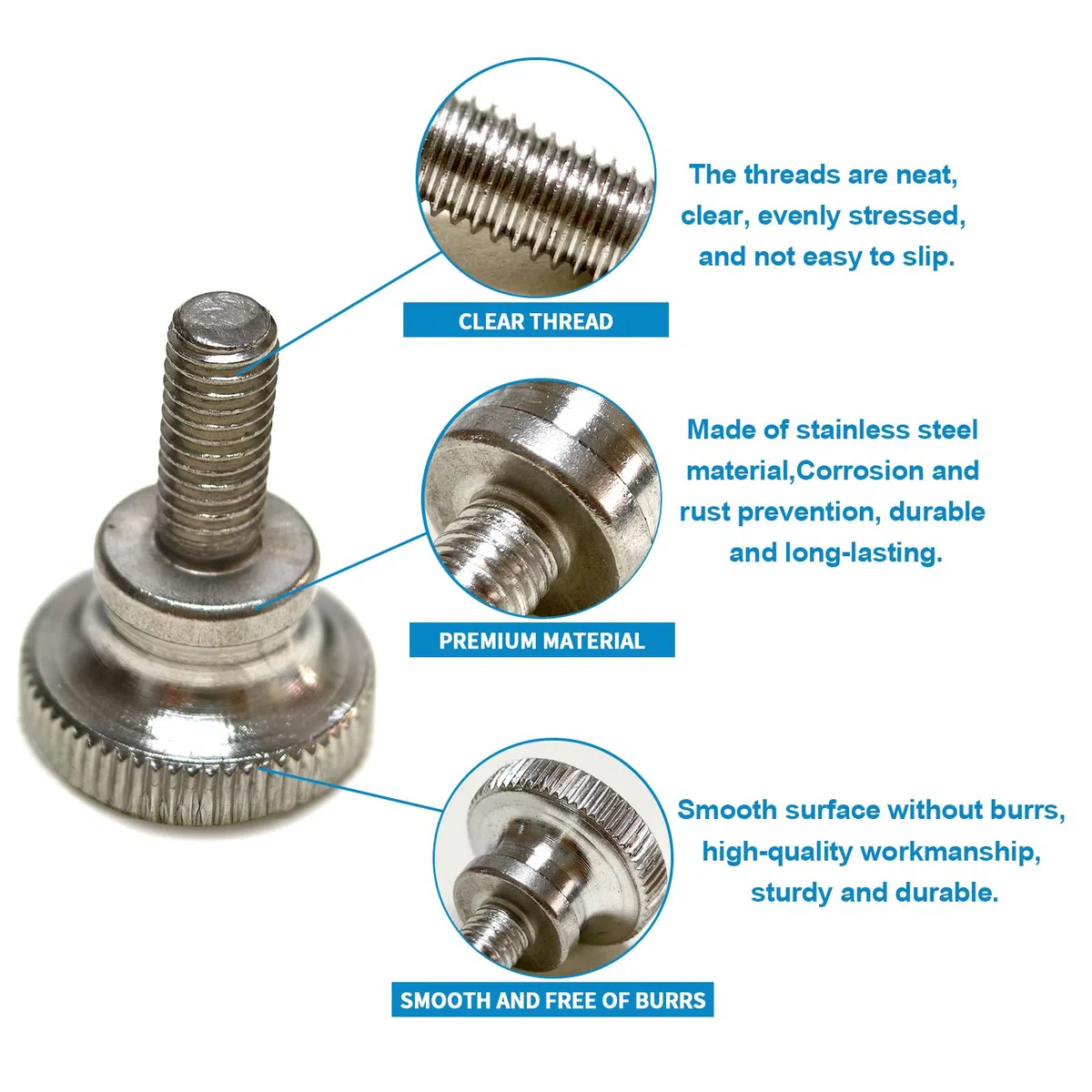 Viti zigrinate M5 x 12 mm in acciaio inox, testa piatta zigrinata per un facile serraggio a mano, viti per pollice, per mobili, macchine, fai da te, set di 10 viti M5