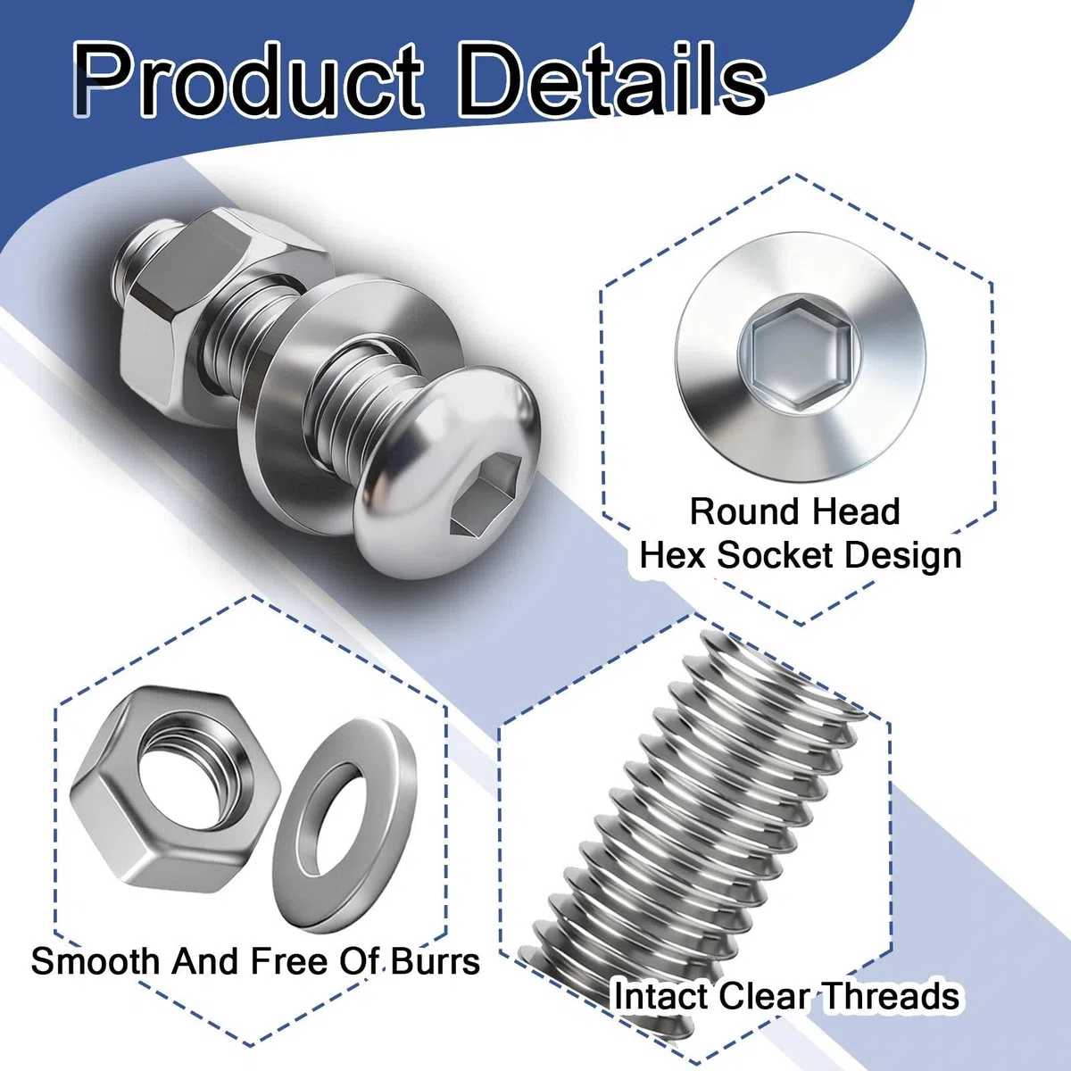 50 Pezzi M4x20 mm Viti a testa tonda Brugola, M4 Set Viti Bulloni e Dadi Rondelle in Acciaio Inox 201 Adatto alla produzione di mobili e macchinari