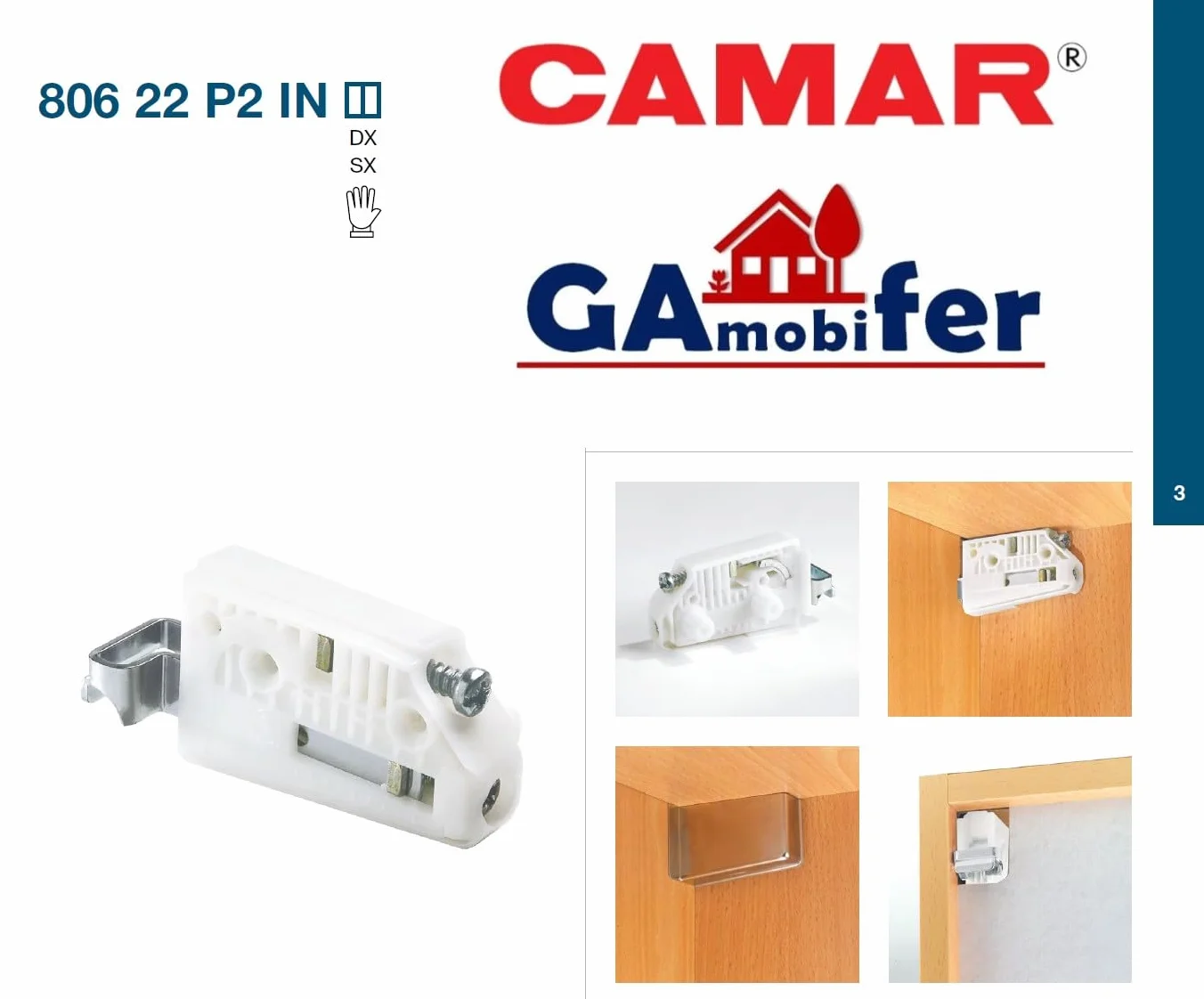 GAMOBIFER. Reggipensile CAMAR per Pensili Cucina. Ganci Mobili Sospesi (coppia DX e SX). (Bianco, Gancio 15 con Tenone)