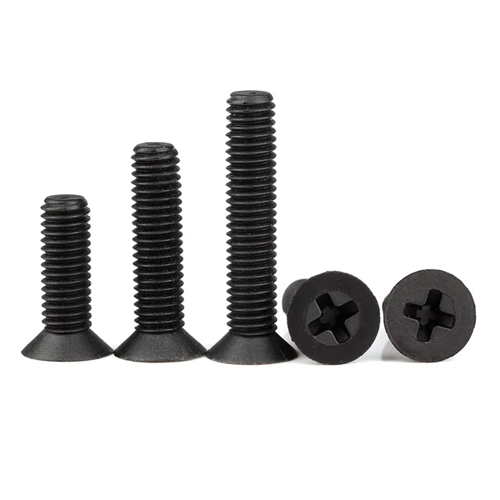 Viti a Testa Svasata a Croce in Nylon, Viti a Testa Piatta in Plastica, Nero, M3x12 mm,100 Pezzi