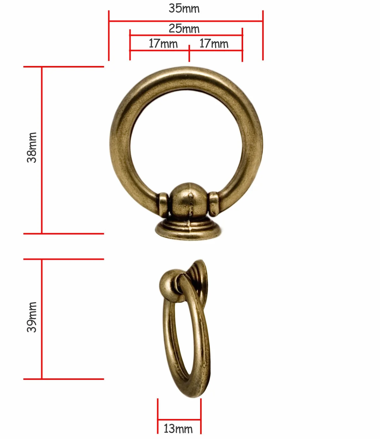 Fuxxer 4 maniglie anticate per cassetti, con occhielli in ferro, in ottone bronzo, 35 mm