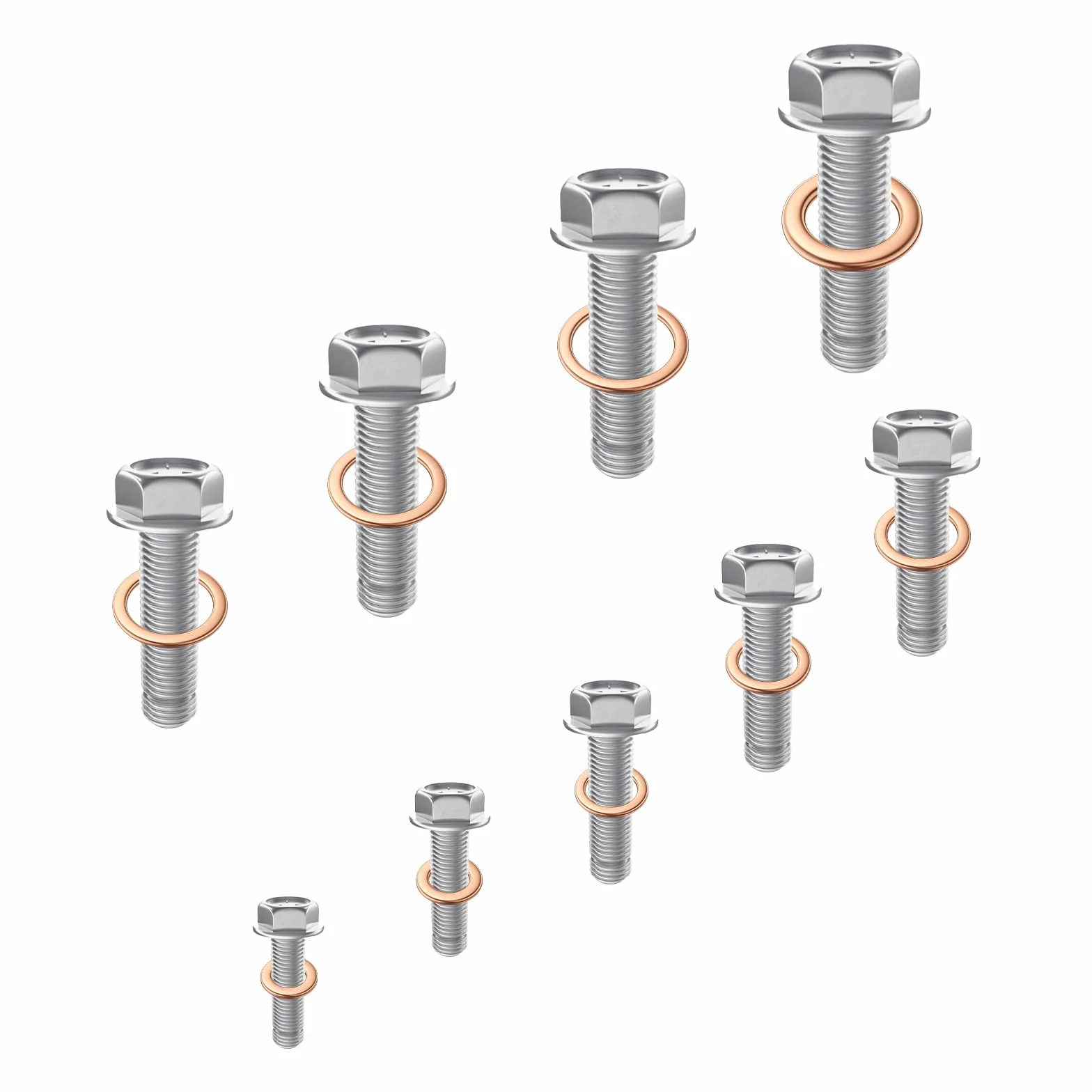Gvolatee 200 pezzi Rondelle Piatte, Rondelle piatte in rame anello di tenuta, Guarnizioni in ottone con scatola di smistamento, per i dispositivi di fissaggio a vite (M5/M6/M8/M10/M12/M14)