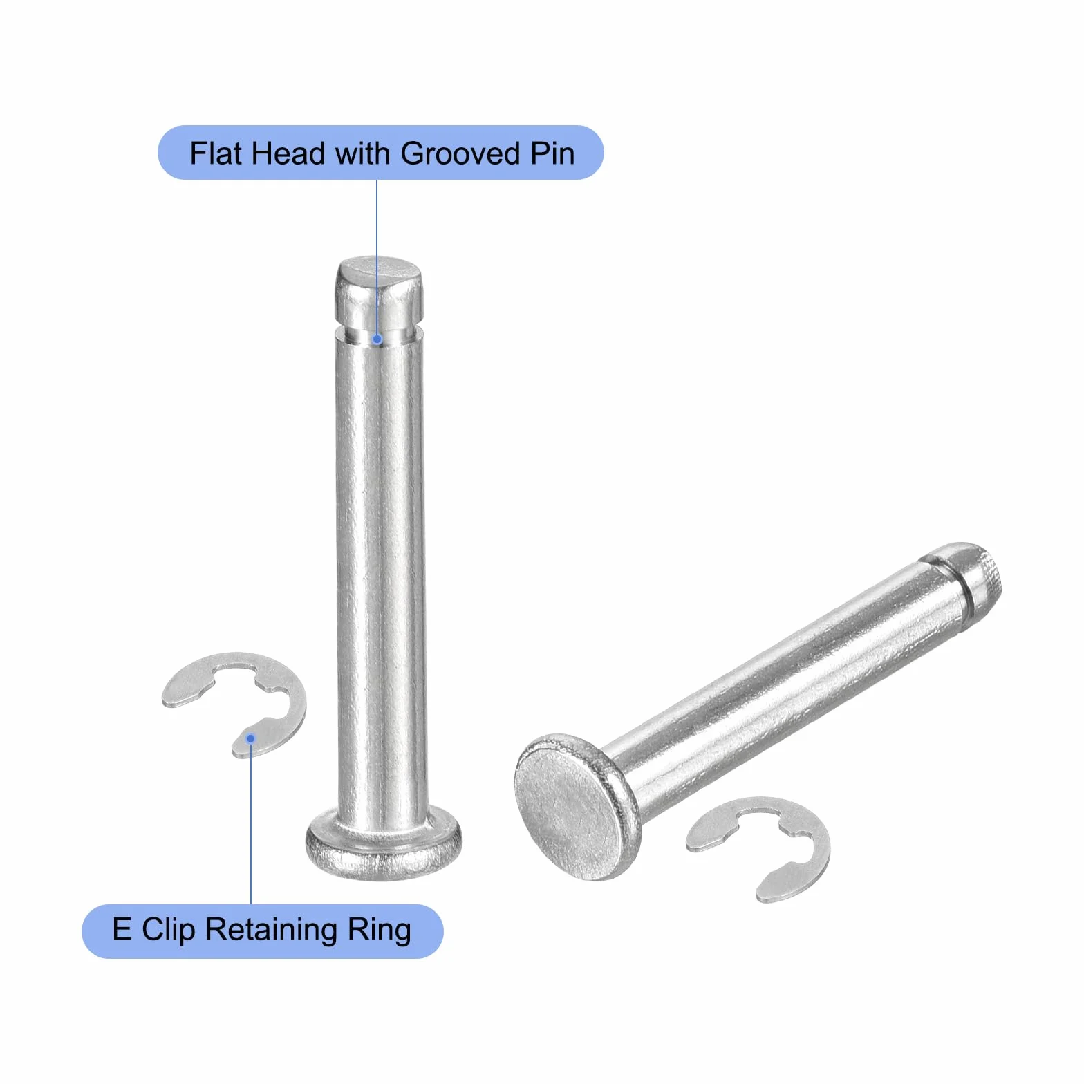 QUARKZMAN 10Set M4x25mm Perno Posizionamento Cilindrico Elastico Albero Acciaio Inossidabile 304, Perno Posizione Cilindro Cerniera Scanalato Testa Piatta con Ring Fissaggio Clip E, Argento