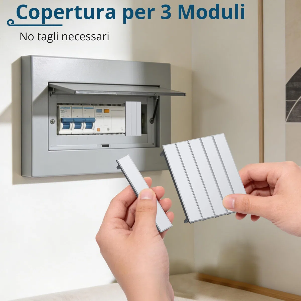 Set di 8PZ Strisce di Copertura 3 Moduli per Quadro Elettrico, Coprimoduli per Guida DIN con Fissaggio a Scatto, Pannelli di Copertura per Guida DIN Anti-Polvere, Flessibile Espandibile
