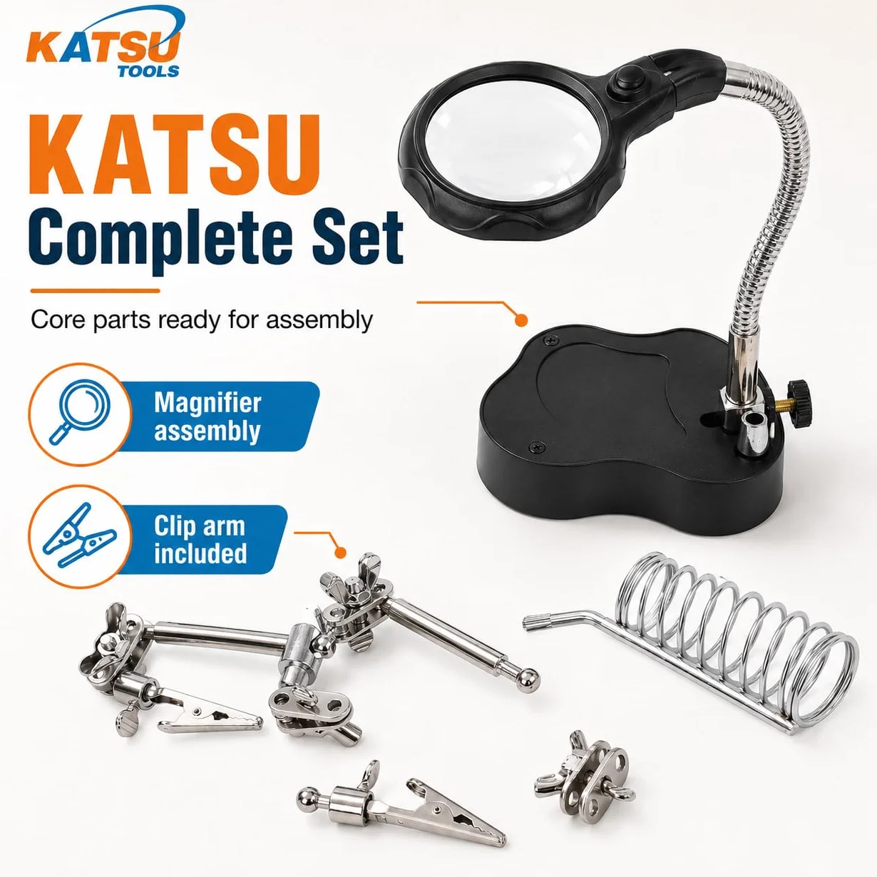 KATSU Lente d'Ingrandimento per Saldatura con Lampada a LED Terza Mano con Lente d'Ingrandimento, Che Aiuta Le Mani con Clip Lente d'Ingrandimento 3.5X 12X Dispositivi di Tenuta per Saldatura con Clip a Coccodrillo per Lavori di Riparazione di Assemblaggi