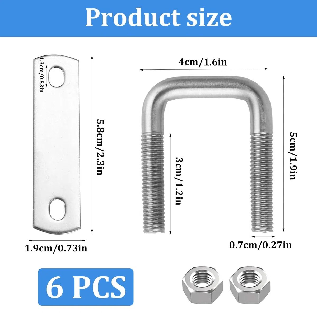 6 Pz Bulloni a U M8, Bullone a U Quadrato in Acciaio Inox 25x50mm, Bulloni Quadrati con Dadi e Rondella per Piastra Telaio per Fissaggio Tubi Traino Auto Barche Domestiche Industriali