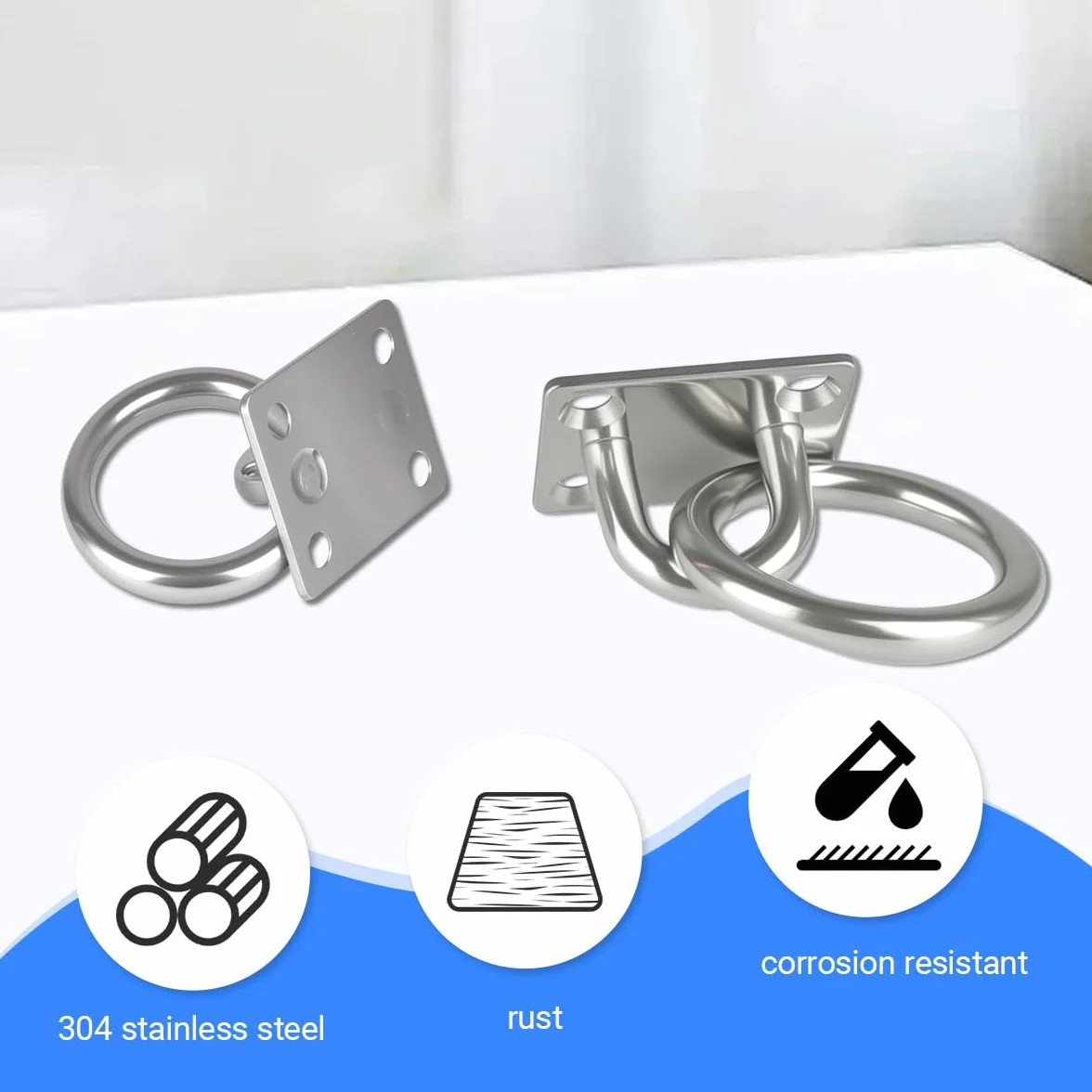 4 Pezzi Gancio da Muro Piastra con Occhiello Inox M5 con Viti, 40x50mm Piastra Occhiello, Gancio Soffitto con Occhielli a U, Gancio Muro Occhielli in Oggetti Appesi, Tende Sole, Piastre Copertura