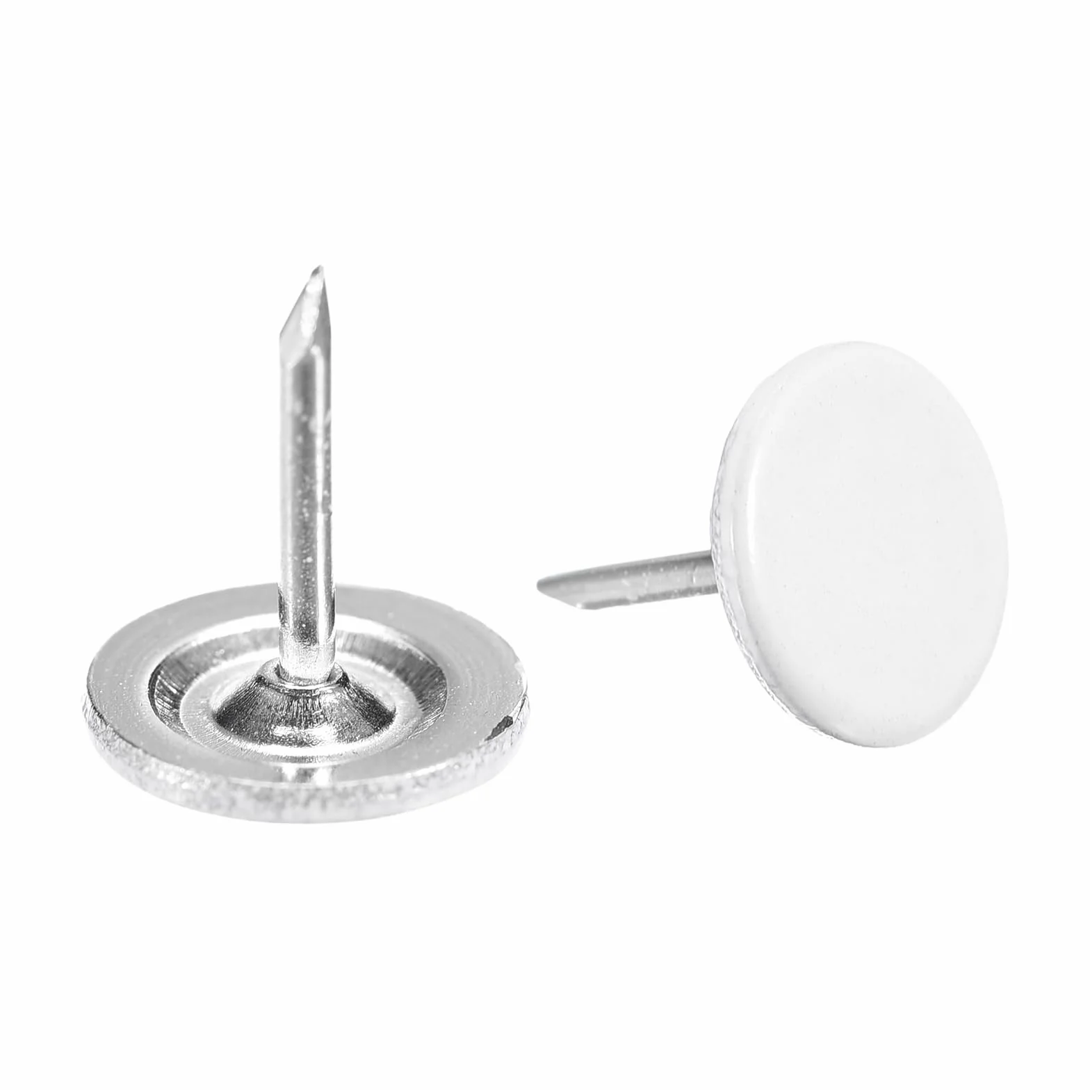 QUARKZMAN 50Pz Chiodi per Tappezzeria, Testa Piatta 11mmx13mm, Puntine da Disegno Chiodi Decorativi per Lavagna Sughero Mobili, Puntine per Mobili, Divani, Testate, Colore Bianco