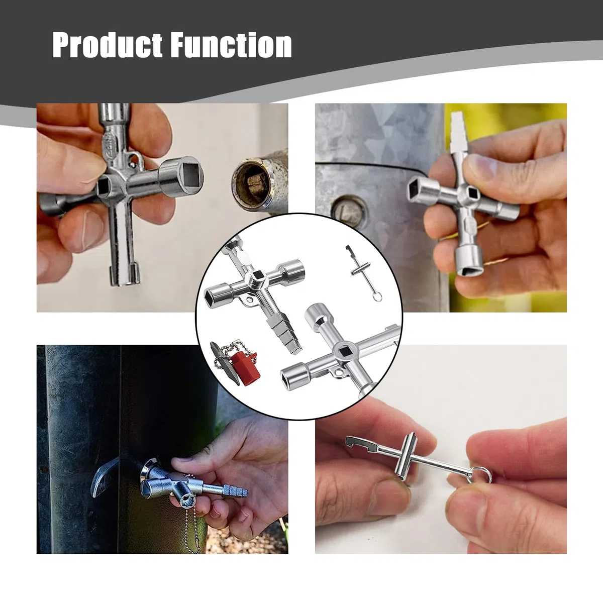 XZEIT 3 Chiavi da Costruzione, Chiavi Universali 4 in 1, Quadre Triangolari, Chiavi A Croce per Chiavi Multifunzione per Acqua, Elettricità, Contatore Elettrico