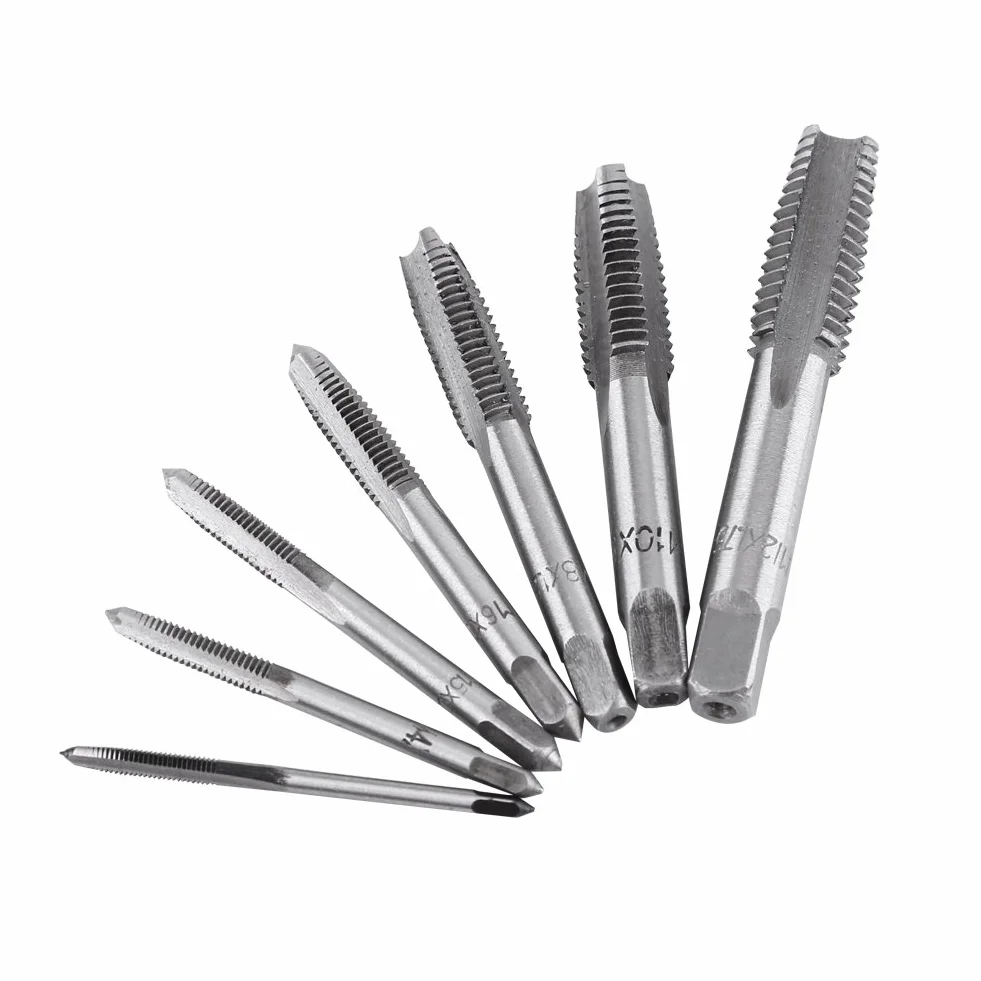 7 pezzi Hand Gewindebohrer Metrischer Gewindeschneider Stahlgewindebohrer M3 M4 M5 M6 M8 M10 M12 per Filettatura Manuale Acciaio