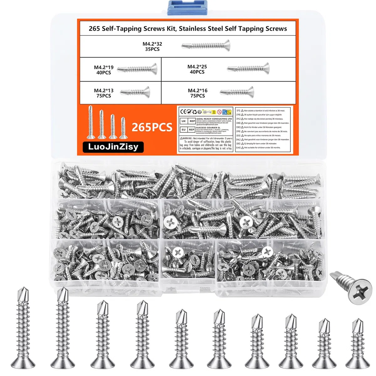 265 PzViti Autofilettanti per Metallo, M4.2 Viti Autoperforanti per Metallos, Viti Autoforanti per Metallo, vViti a testa svasata piatta per lamiera plastica