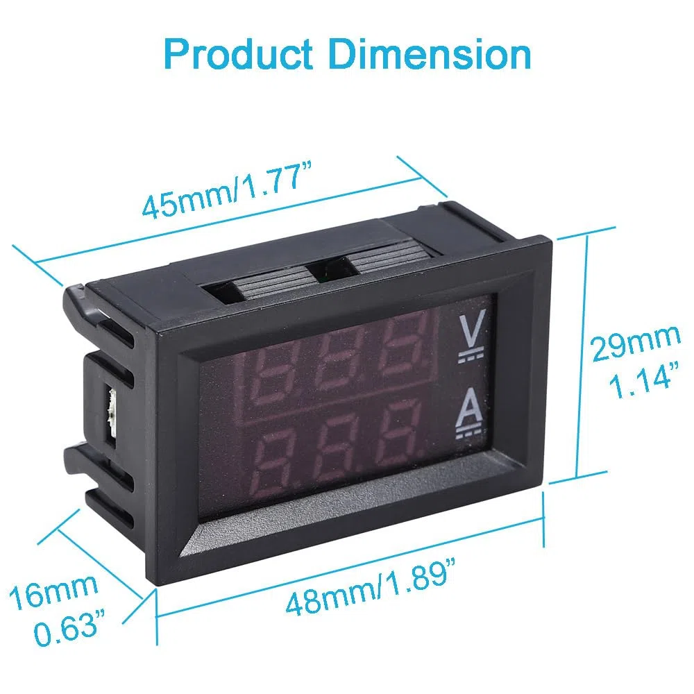 Greluma 2 Pz Amperometro voltmetro digitale da 0,28 pollici, tester di corrente e tensione DC 100V 10A, pannello di visualizzazione a doppio LED blu + rosso a 3 bit