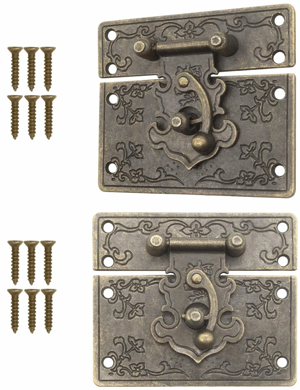 FUXXER Chiusura antica con gancio di bloccaggio per casse mobili, 67 x 58 mm, bronzo, set da 2 pezzi