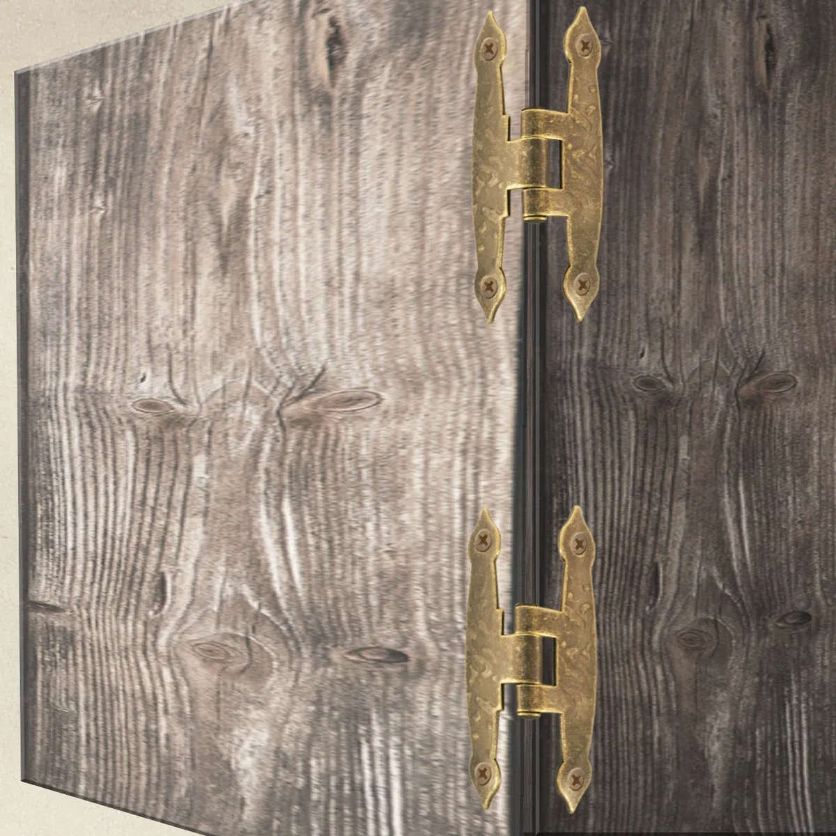 Fuxxer 6 x cerniere anticate, design in ferro e bronzo per armadi, ante, cassettiere, cassette, scatole, in stile vintage, rustico e retrò – 65 X 34 mm, set da 6 pezzi