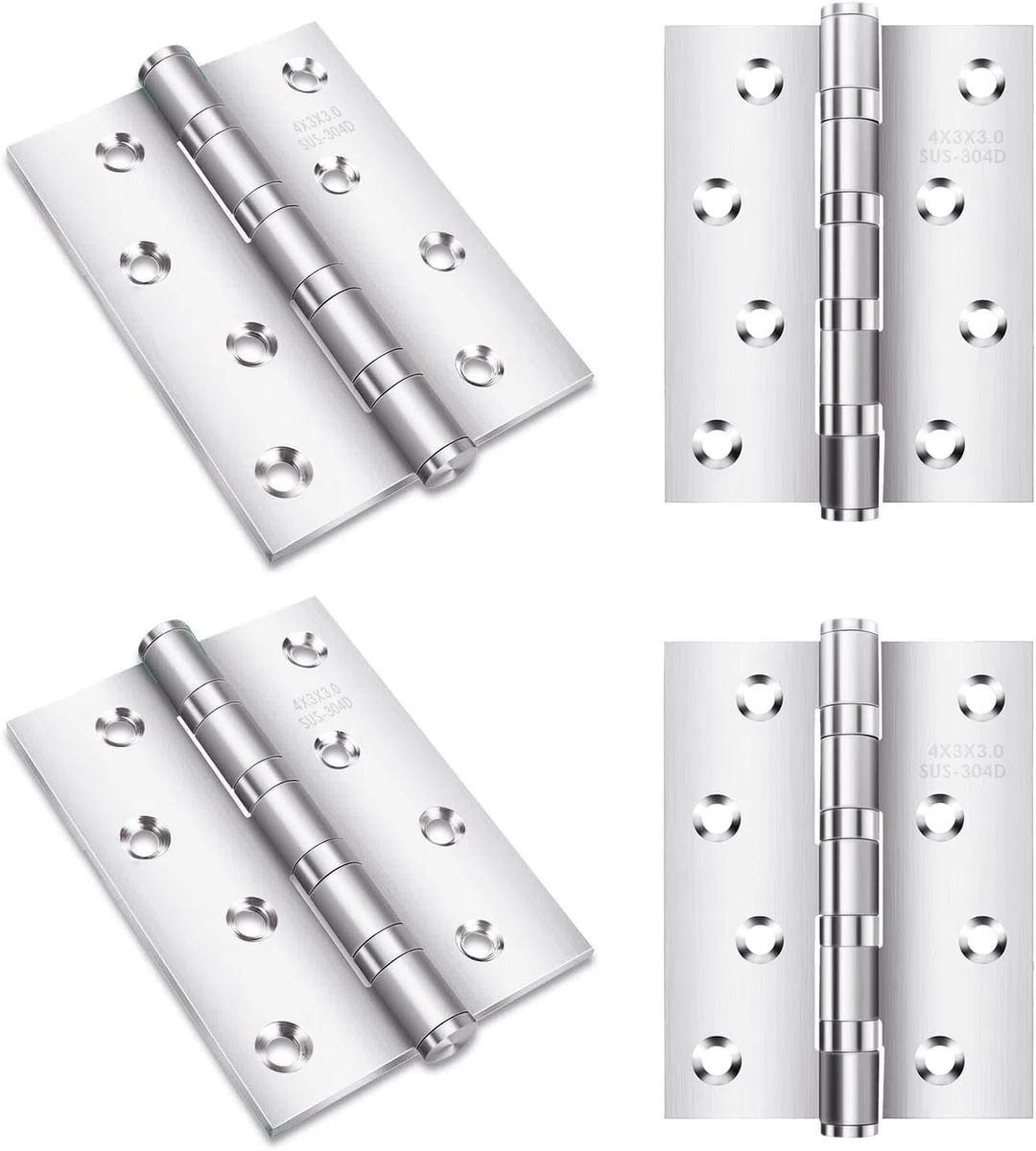 304 cerniere in acciaio inox, 4 pezzi, cerniera pieghevole in acciaio inox, 75 x 100 mm, cerniera per porta ad alte prestazioni con 32 viti, può essere utilizzata in interni ed esterni di porte