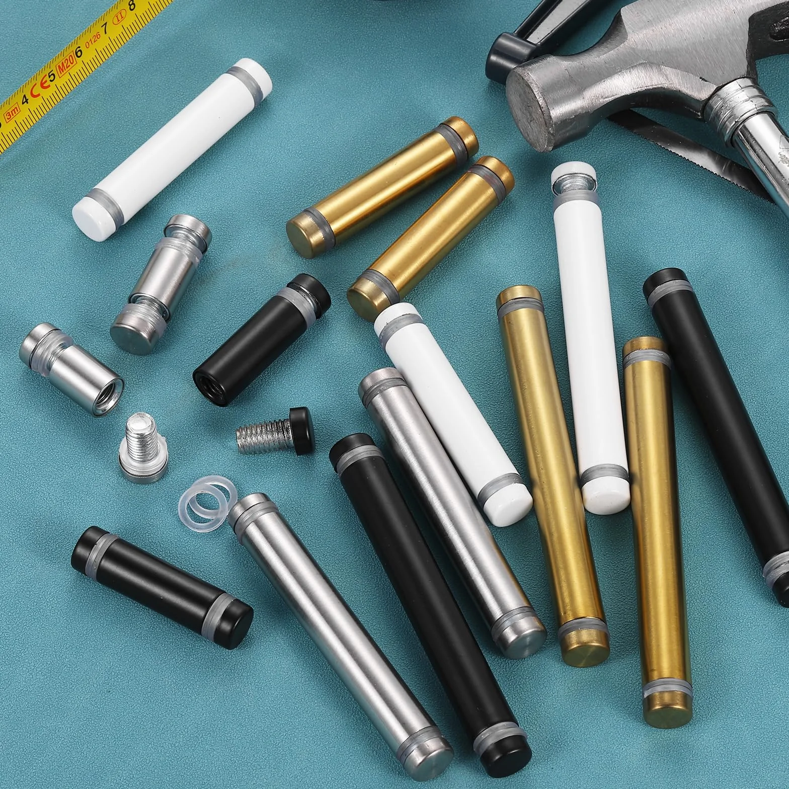 QUARKZMAN 12pz Distanziali per Targhe 12x30mm Vite di Supporto a Doppia Testa in Acciaio Inossidabile Viti Distanziatrici Parete per Cartello Vetro Acrilico Porta Pubblicitario, Argento
