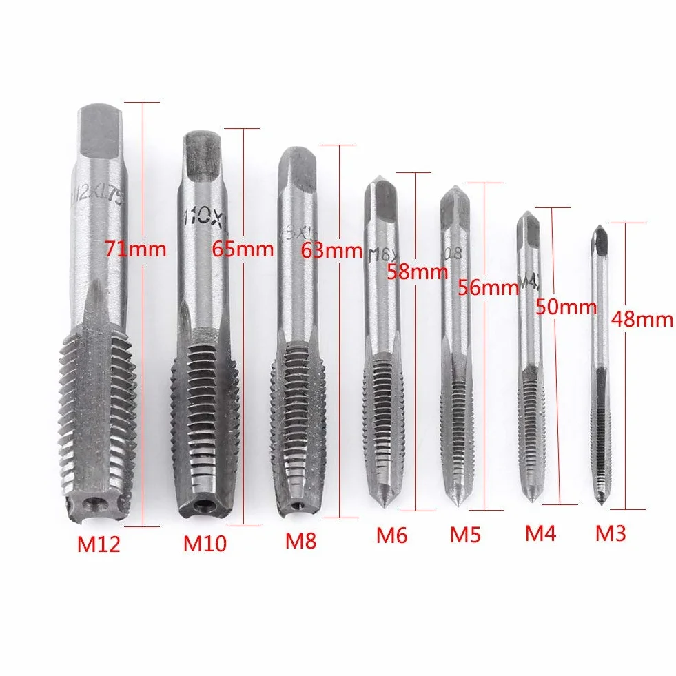 Aramox Rubinetto a Vite, 7 Pezzi Utensile per maschiatura in Acciaio per Cuscinetti con Filettatura metrica M3, M4, M5, M6, M8, M10, M12
