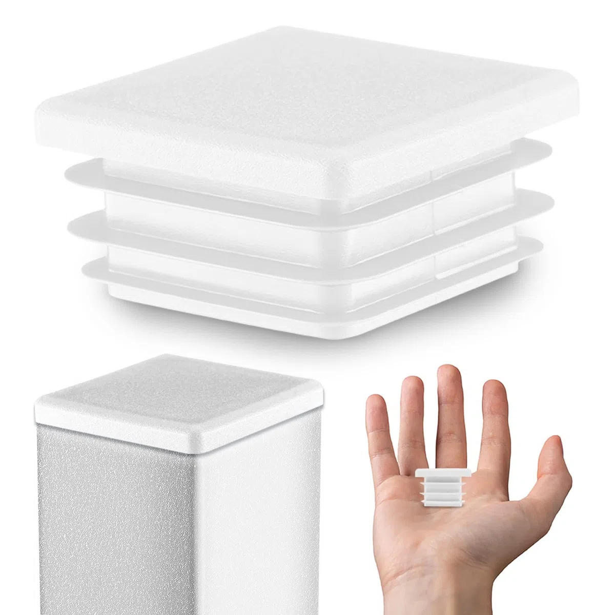 EMFA Tappo Terminale per Tubo Quadrato 15x15 mm Bianco – Tappi in Plastica con Lamelle 1,5x1,5 cm – Copritubo di Chiusura – 50 Pezzi