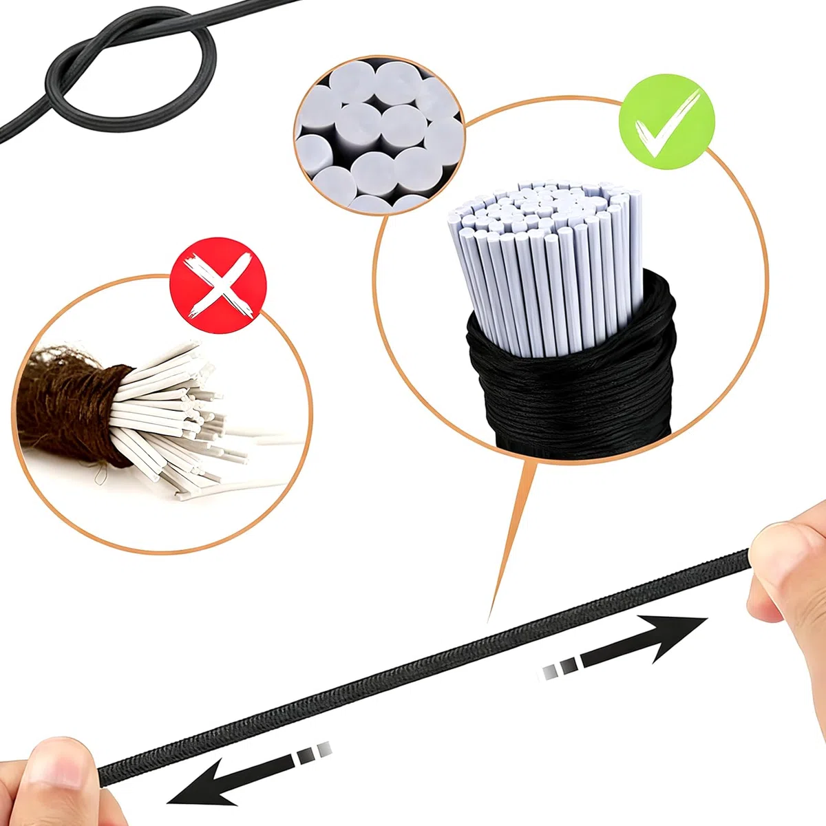 3 mm x 18 m Corda Elastica Nero,Rotonda Alta Elasticità Cordino Finitura Liscia Resistente ed Estensibile,per Lavori di Cucito Fai da Te Artigianato Tenda