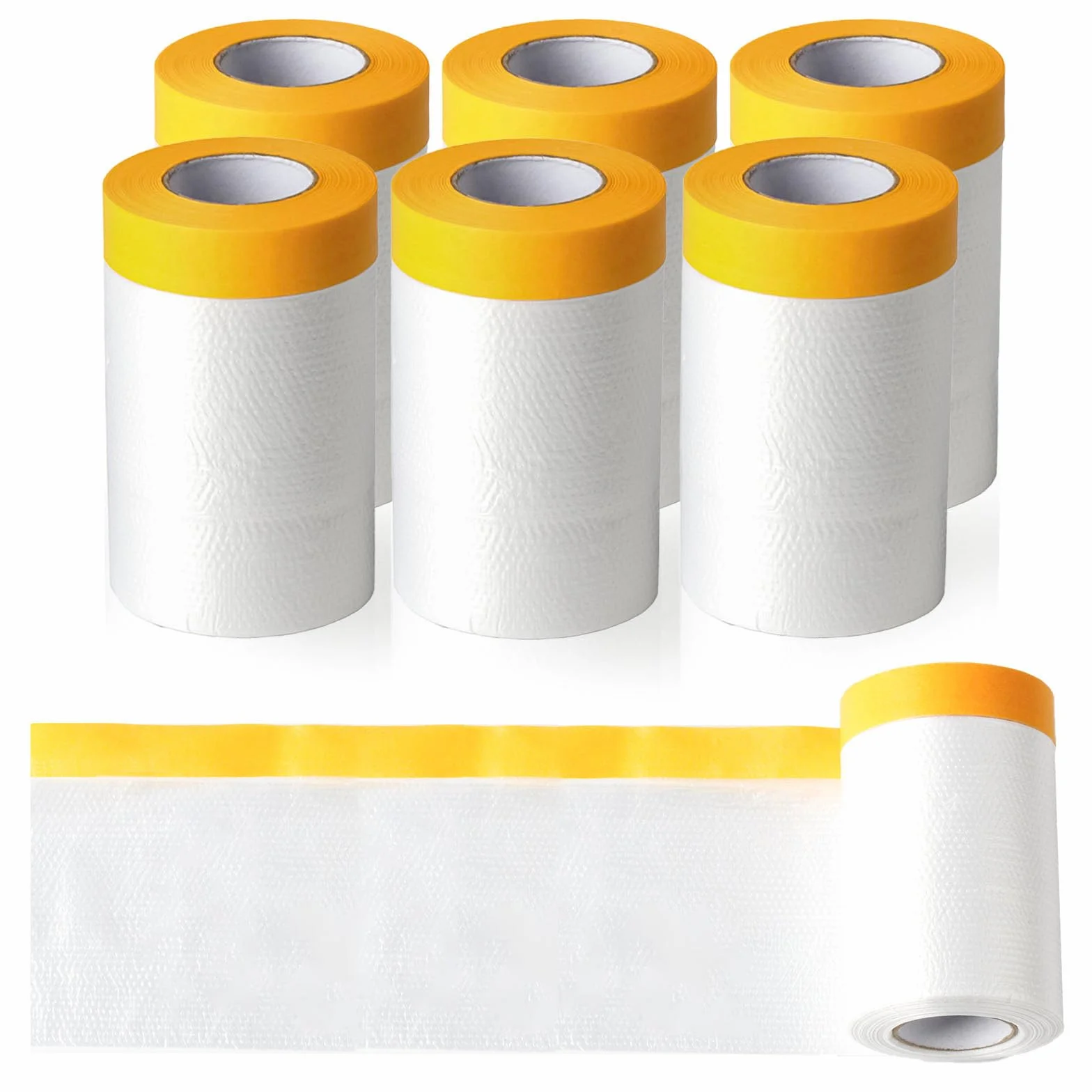 Pellicola di Mascheratura con Nastro Adesivo, 6 Rotolo di Pellicola Coprente con Nastro Adesivo per Pittore Trasparente, Nastro per Pittore Mascherare e Coprire Pittura, 55 cm x 20 m