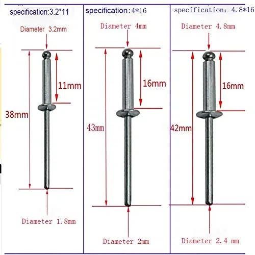 Rivetti SUPERTOOL - Rivetti in alluminio a flangia grande, 2,4/3,2/4/4,8 mm, confezione da 50 (4 x 20 mm)