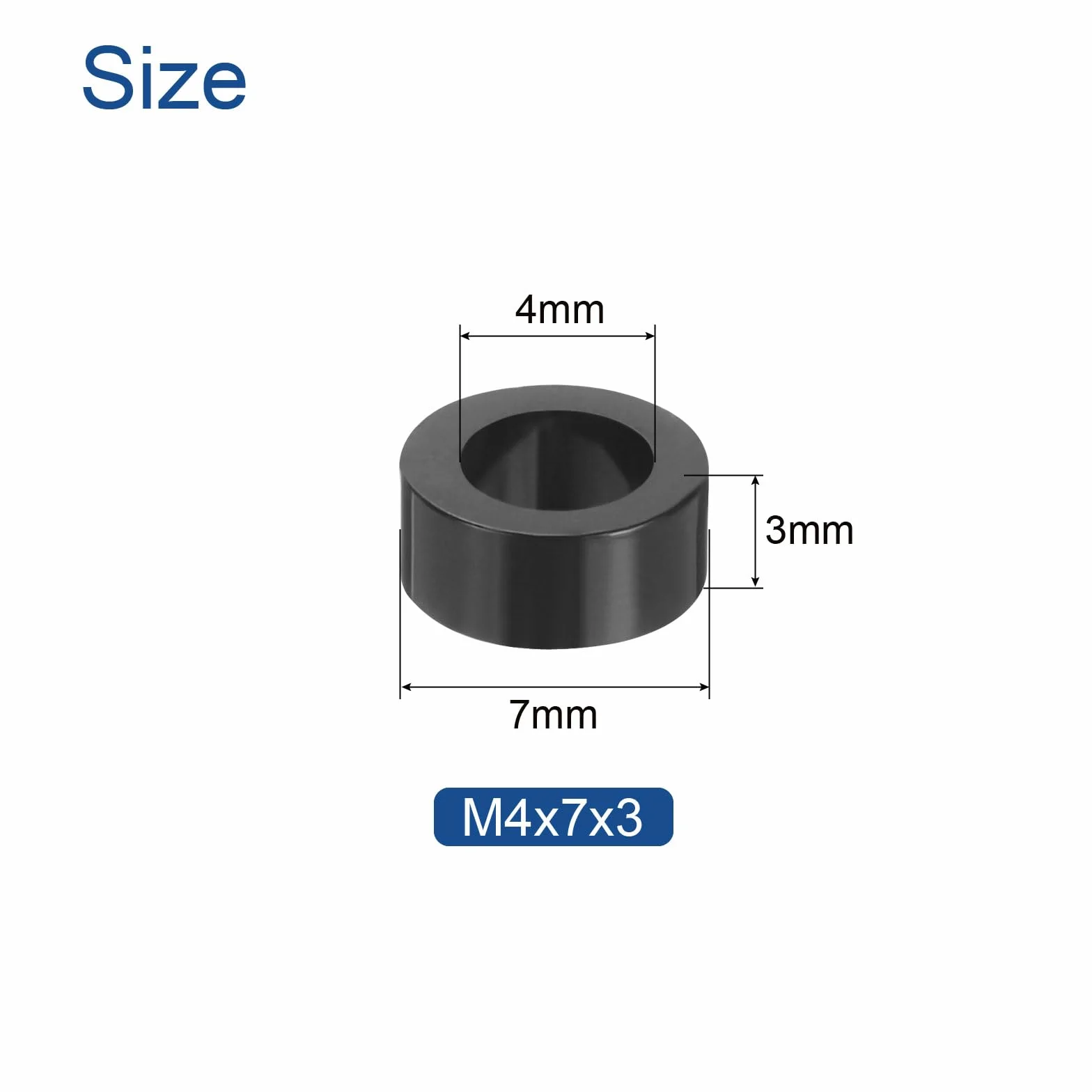 QUARKZMAN 100pz Distanziali Tondi in Nylon 4mm Id, 7mm Od, 3mm Distanziatori per Viti di Altezza Senza Filetto, Distanziatore in Plastica per Viti M4, Nero